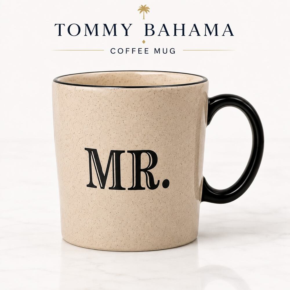 Tommy Bahama MR Speckled Coffee Mug Beige Black Ceramic 16oz Cup